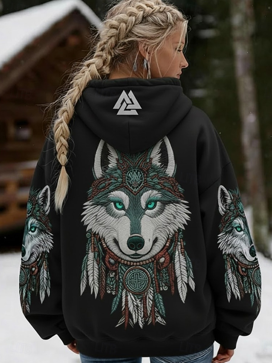 Per donna Felpa con cappuccio Patchwork Stampato Tasca Frontale Grafico Animale Geometrico Vintage Casual Boho Manica Lunga Con Cappuccio Top Regolari Casuale Streetwear Abbigliamento Quotidiano Nero del 2026 a $32.99 –P2