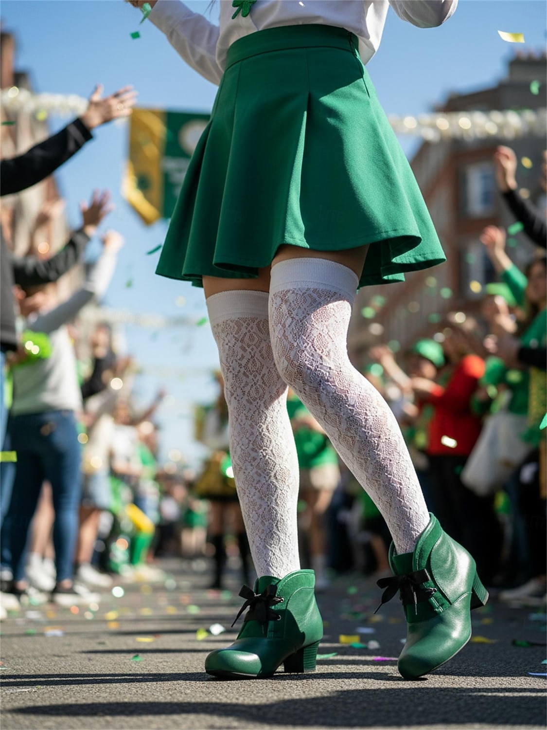 Damskie zielone, sznurowane botki do kostki z ozdobnym kokardką – stylowe i vintage na parady, uroczystości i festyny z okazji Dnia Świętego Patryka 2026 - $59.99 –P2