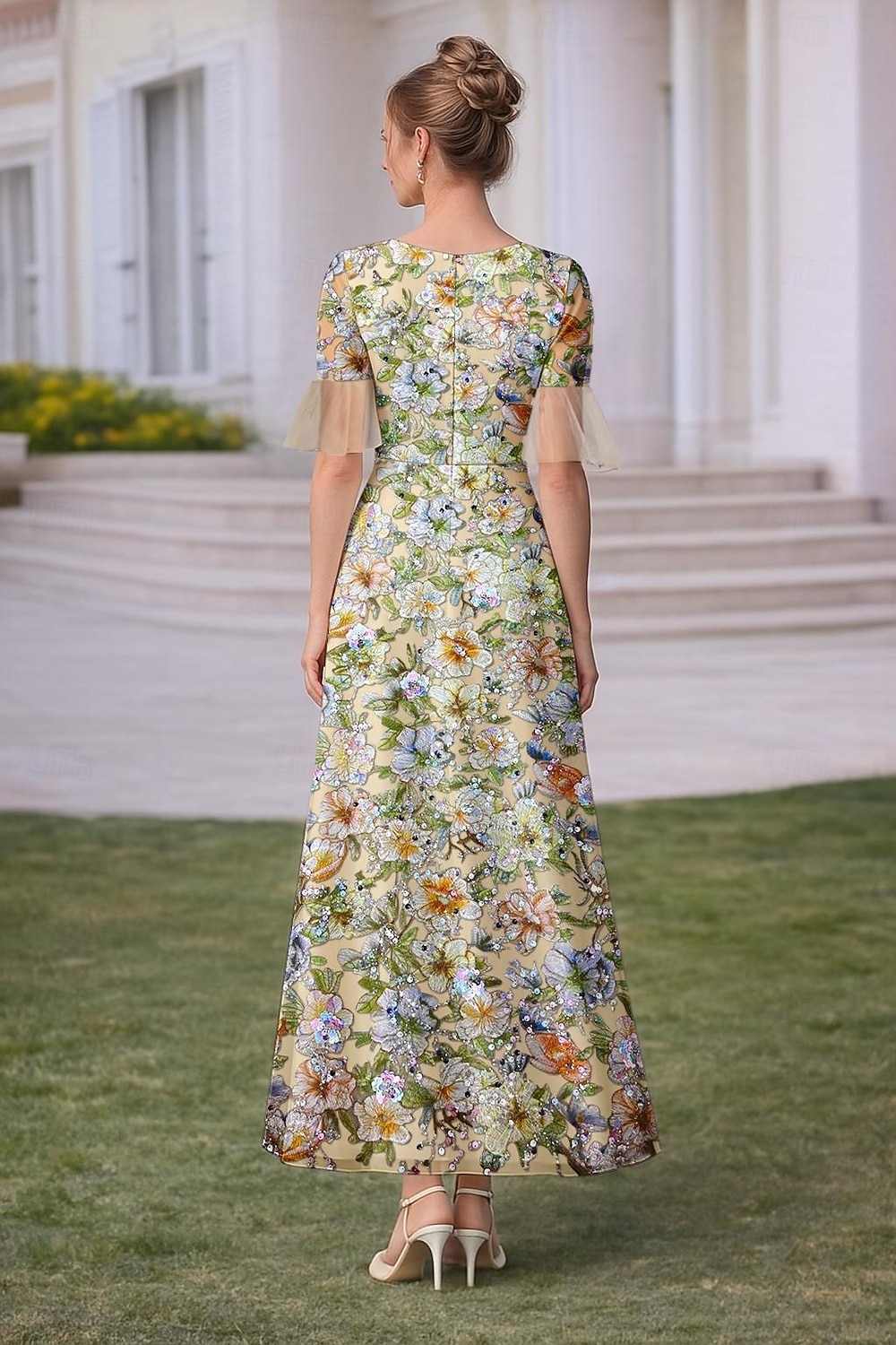 Corte A Vestidos Hasta el Suelo Hasta el Tobillo Bordado con cuentas Vestido de Fiesta Vestido Cóctel Vestido de Madrina Manga Corta Escote en Pico Elegante Vintage Formal Encaje Tul Encaje perlado 2026 - $205.89 –P3