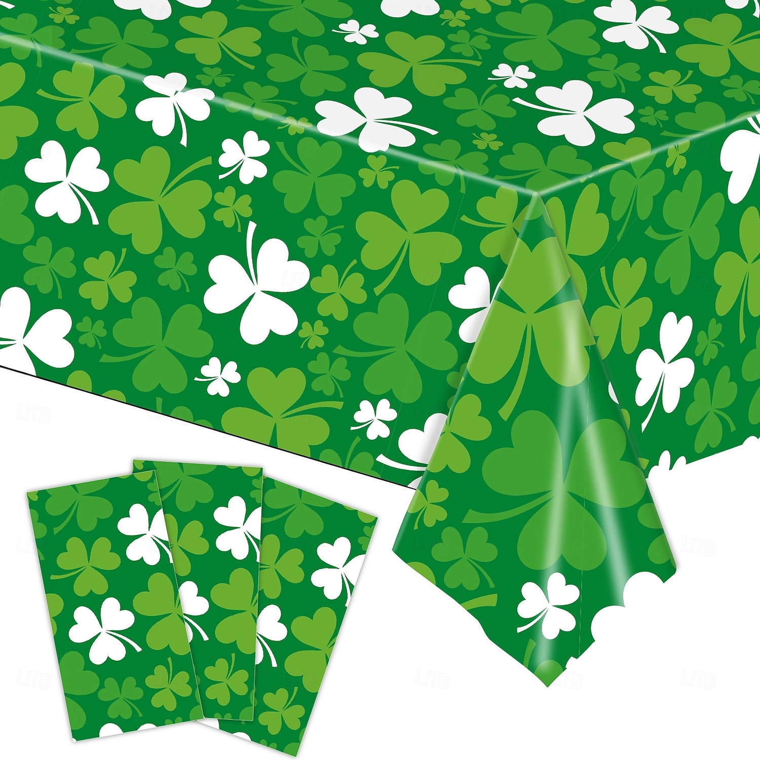 Plastiktischdecke zum St. Patrick's Day, grünes Kleeblattmuster, irisches Kleeblattmotiv, festliche Tischdecke für die Feier zum St. Patrick's Day. 2026 - $6.49 –P8
