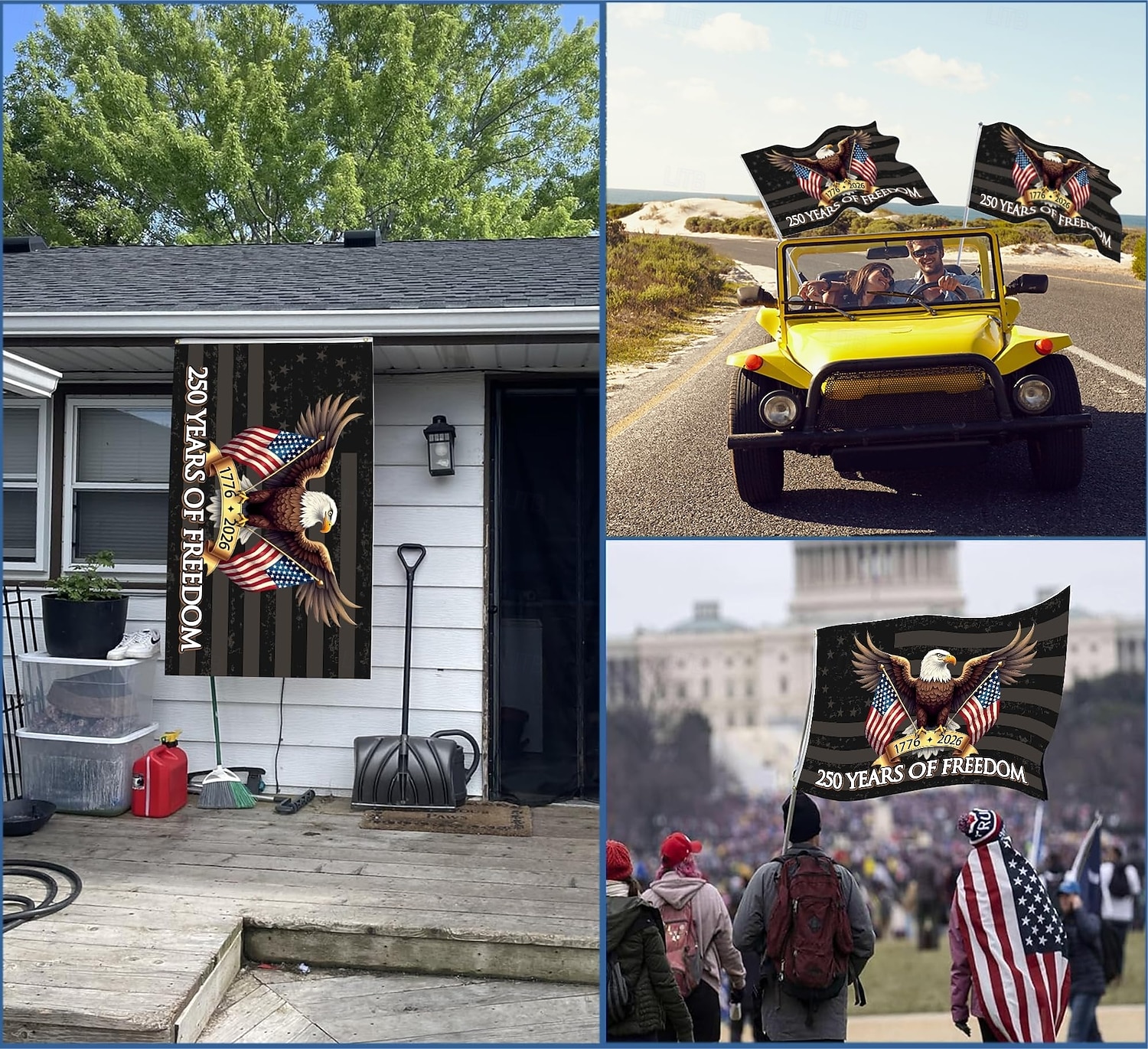 USA:s 250-årsjubileum, amerikansk flagga, dubbelsidig av frihet 1776-2026, patriotisk flagga för 4 juli självständighetsdagen, nationellt firande av femhundraårsjubileum 2026 - SGD S$25.43 –P4