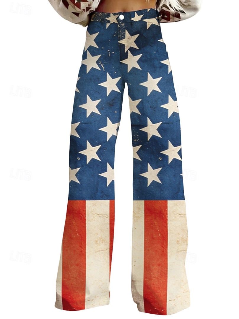 250º Aniversário EUA Retro Vintage Anos 70 Calças Calças de pernas largas Hippie Discoteca Cintura Alta Fantasia Mulheres Baile de Máscaras 4 de julho Festa Dia da Independência Adulto Calças de 2026 por $32.99 –P2