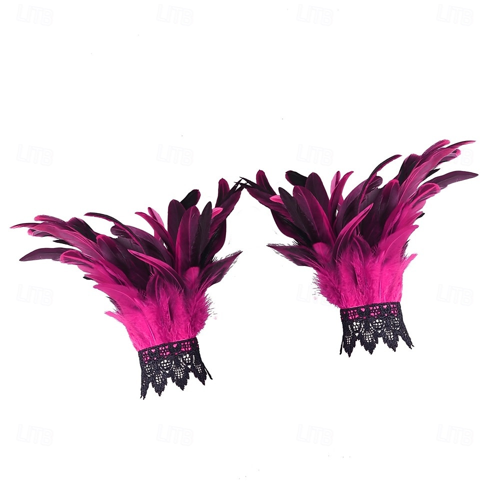 Carnaval 2026 Accesorios de Samba del Carnaval de Río Puños de Muñeca de Plumas Negras para Mujeres Puños de Raso de Encaje Disfraz de Actuación Festival Brasil 2026 - $7.99 –P8