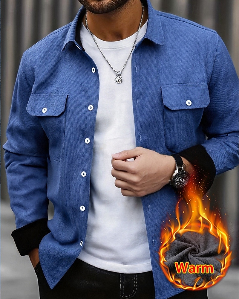 Herren Hemdjacke Cordjacke Freizeitjacke Jacke-Shirt Lässig Täglich Tasche Knöpfe Herbst Winter Farbblock Streetwear Täglich Umlegekragen Regulär Blau Dunkelgrau Rote Khaki Armeegrün Jacken 2026 - $31.99 –P3