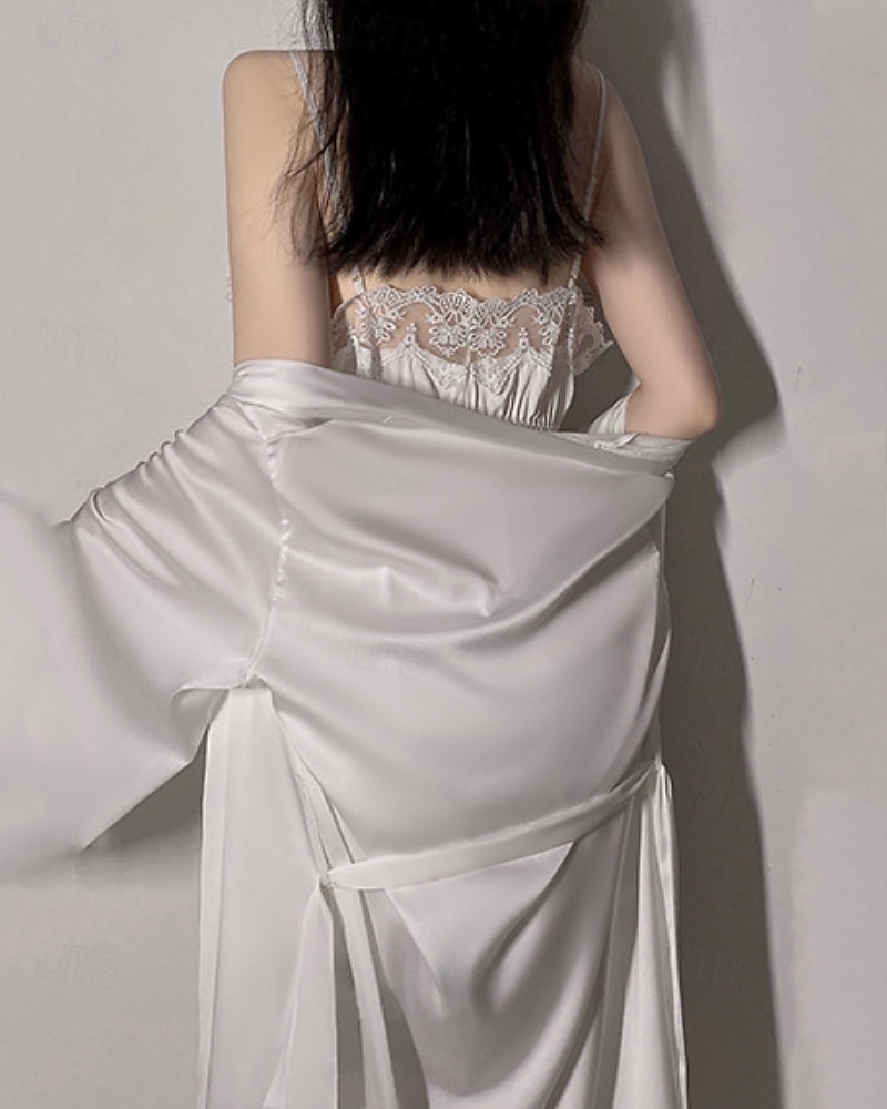 Femmes Robe Chemise de Nuit Ensemble Pyjama Occasionnel Doux Satin Couleur Unie Dentelle Robes Quotidien Maison Lit manche longue Bretelles Noir Blanche Rose Claire Vin Marron Été Coupe régulière de 2026 ? $24.99 –P6