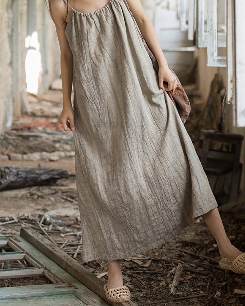 Women's Midi Dress Cotton Linen Dresses Shift Dress Sundress Slip Dress Vintage Fashion Daily Outdoor Vacation Loose Fit Plain Sleeveless Straps Blue Teal White Yellow Summer Spring 2026 - $49.99 –P1