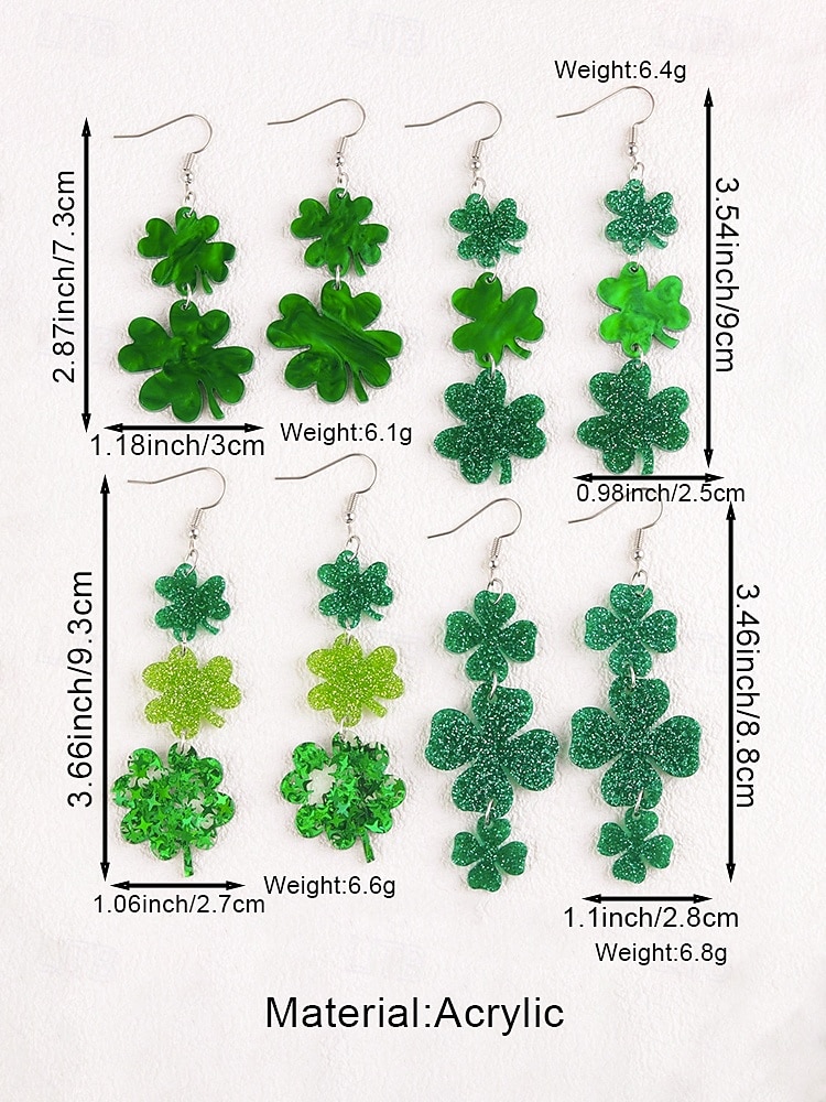 2026年 女性用聖パトリックデーのシャムロックイヤリング、アクリル素材、複数のクローバースタイル、軽量でキラキラ輝く、アイルランド風のレディースアクセサリー、パレード、パーティー、ホリデーのお祝いに最適  コレクション – $9.99 –P8