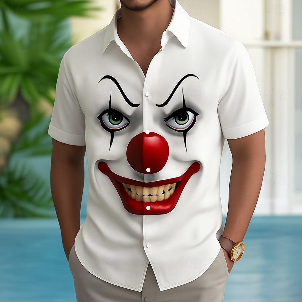 Bărbați Joker Desene 3D Față furioasă Cămașă Camașă cu nasturi Manșon scurt Amuzant În aer liber Concediu Vară Primăvară Răsfrânt Imprimare 3D cămăși cu guler Alb 1 Alb Alb 2 Alb 3 2026 - $25.99 –P3