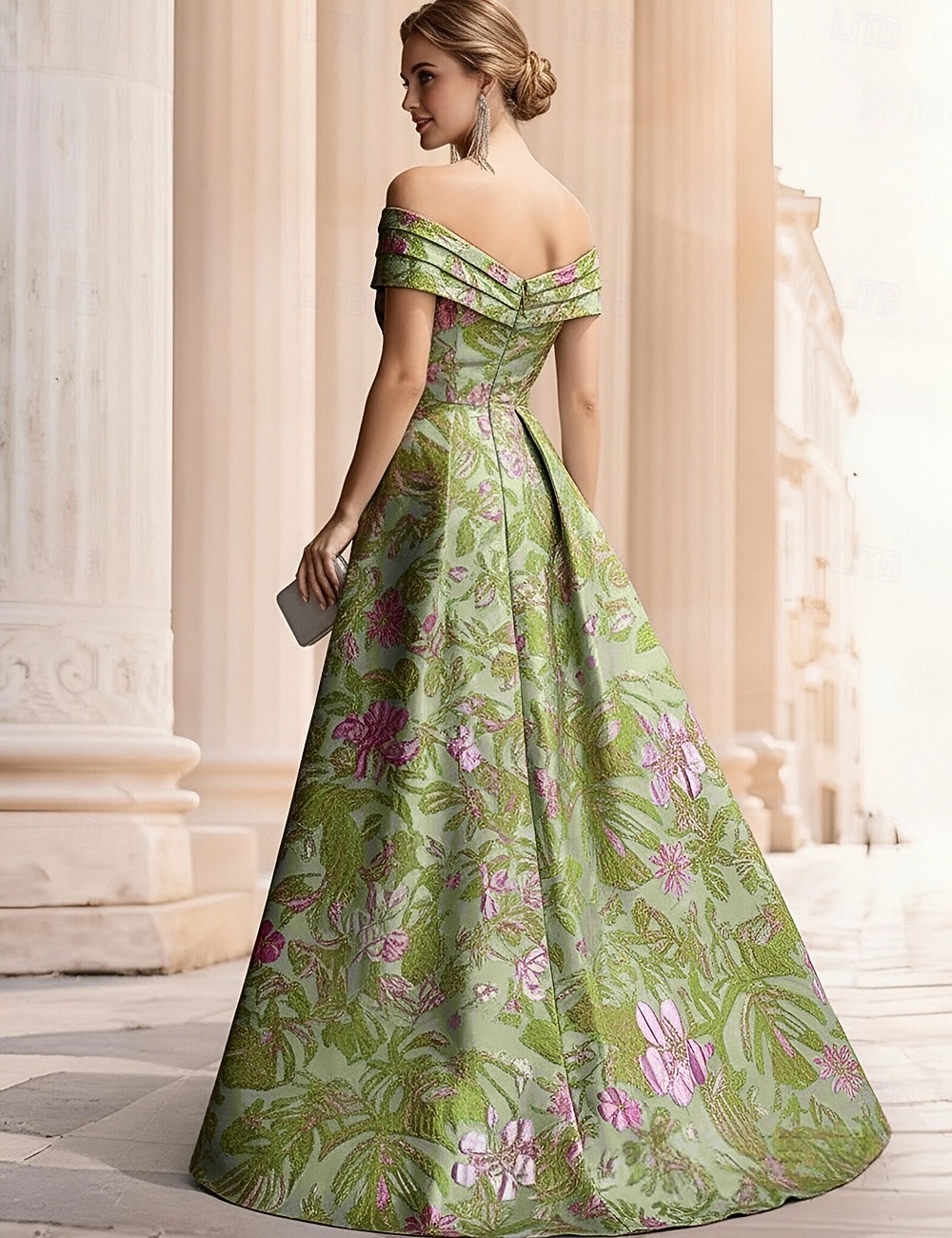 A-الخط طول الأرض فساتين السهرة فستان سهرة مع تنورة خارجية الزي الرسمي أنيق ستايل المشاهير حريري بدون كم دون الكتف حفلة في الحديقة زفاف قماش الجاكار مع طيات 2026 - $197.99 –P2