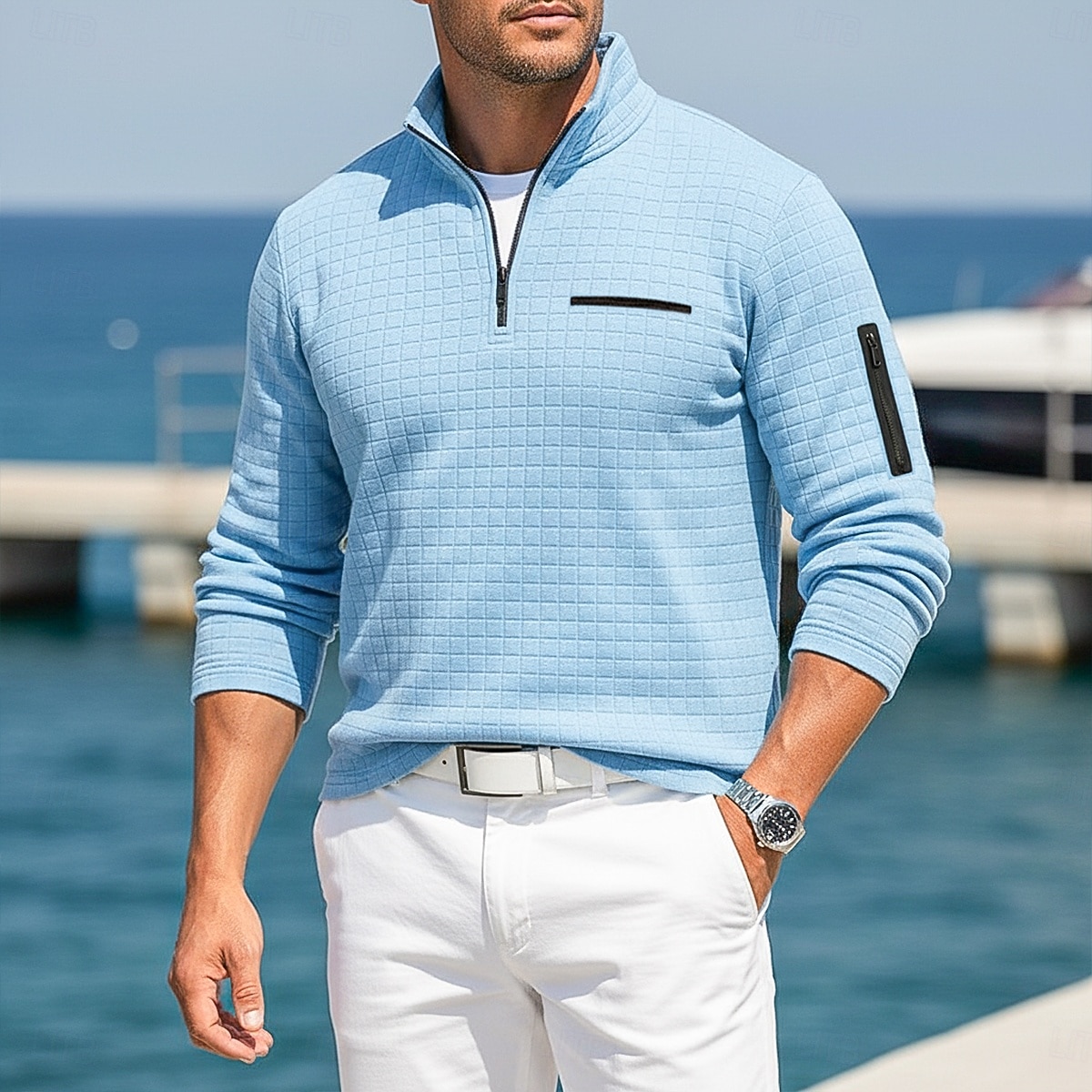 Per uomo Magliette Polo a Nido d'Ape Testurizzato Casuale Sport & Outdoor Con cerniera Zip a un quarto Manica Lunga Moda Moderno Con zip Tasca Primavera Autunno Primavera & Autunno Vestibilit del 2026 a $20.99 –P1