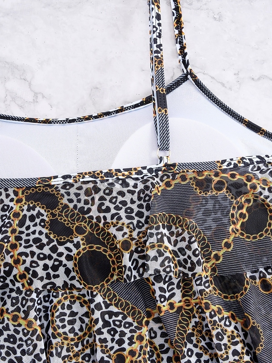 Γυναικείο Tankini 2 τεμαχίων Μαγιό Λεοπάρ Briefs Έλεγχος Κοιλιάς Ψηλή Μέση Αδύνατο Ανοιχτή Πλάτη Διακοπές Παραλία Floral Scoop Neck Άνευ Μανικιών Μαγιό 2026 - $22.99 –P10