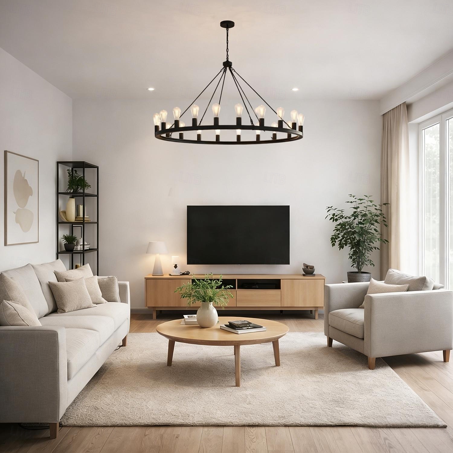 candelabro led negro sobre ruedas candelabro de campo rústico redondo grande de 20 luces lámpara industrial para comedor sala de estar cocina isla vestíbulo pasillo 2026 - $503.99 –P5