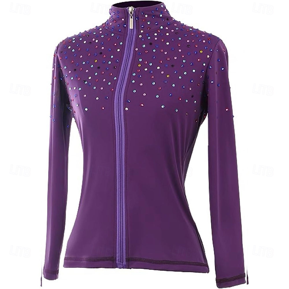 2026年 フィギュアスケート フリース ジャケット レディース ガールズ アイススケート ジャケット トップ パープル ストレッチ トレーニング 競技 スケートウェア 保温 暖かい クリスタル/ラインストーン 長袖 アイススケート フィギュアスケート  コレクション – $106.99 –P4