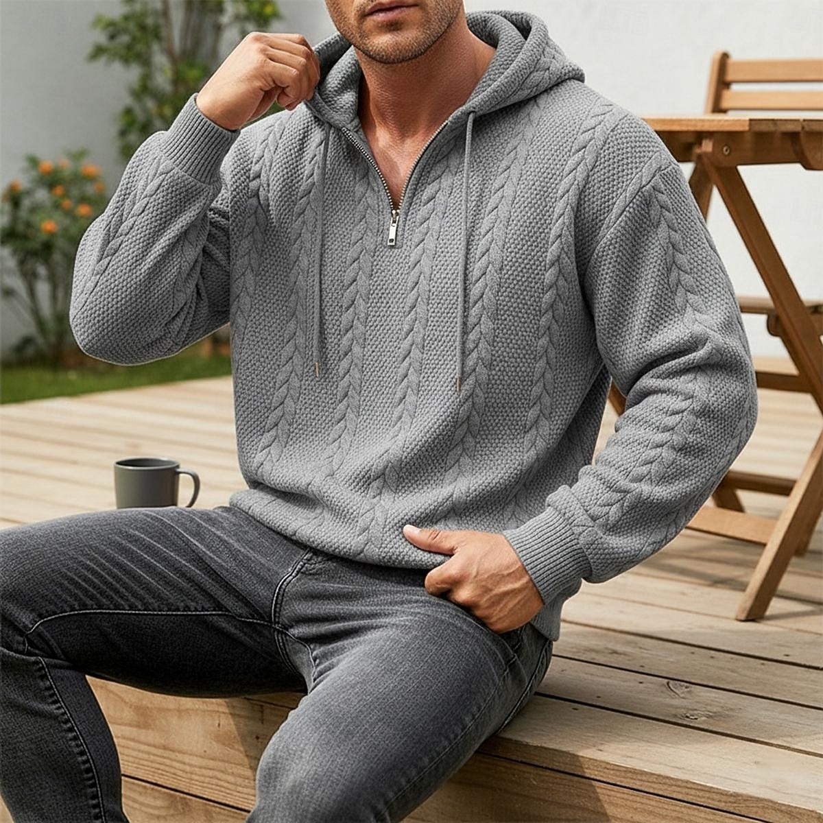 Ανδρικά Ζακάρ Φούτερ πουλόβερ με κουκούλα και πουλόβερ Κουκούλα με φερμουάρ Quarter Σομόν Μαύρο Λευκό Πράσινο Ανοικτό Κρασί Με Κουκούλα Σκέτο Κουμπώσου Με Υφή Causal Καθημερινά Αθλήματα & Ύπαιθρος 2026 - $19.99 –P7