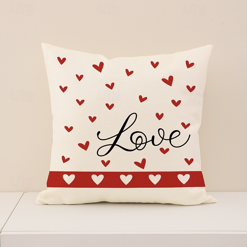 Kussensloop met rode hartjesprint voor Valentijnsdag, feestelijk "liefde"-design, decoratief kussen in Europese stijl, perfect voor op de bank of in de woonkamer, ideaal voor Valentijnsdag thuis en 2026 - $13.99 –P9