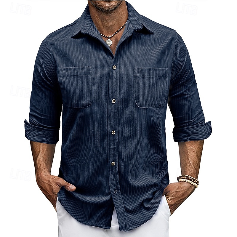 Hombre Camisa Camisa de verano Camisa casual Camisa de playa Camisa de Pana Abotonar la camisa Blanco Manga Larga Color sólido Diseño Casual Diario Bolsillo Ropa Moda Casual Cómodo 2026 - $42.99 –P3
