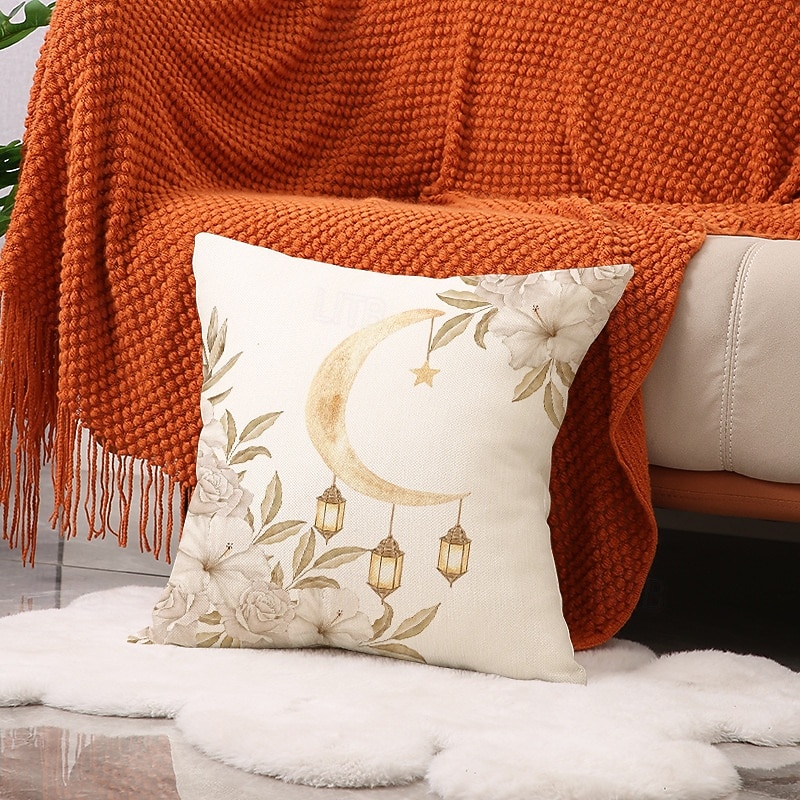 Ramadan eid díszpárnahuzat, hold &olajlámpás nyomat, légáteresztő kanapépárna, fesztivál lakberendezés nappaliba és imaszobába, ünnepi kiegészítő párna 2026 - $20.64 –P6