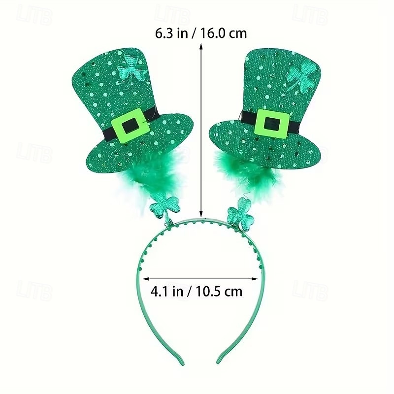 6 diademas para el Día de San Patricio, mini sombreros verdes con plumas para festivales irlandeses. &Lentejuelas, accesorios de fiesta de trébol para mujeres y niños, disfraz del Día de San Patricio 2026 - $20.99 –P7