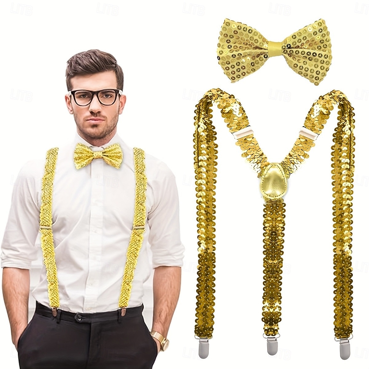 Fantasia de Carnaval Gravata Borboleta Suspensórios em Y Discoteca Retro Vintage Anos 80 Paetês Adulto Homens Dia Das Bruxas Carnaval Festa Espetáculo Dança Balé Vestir-se de 2026 por $24.99 –P3