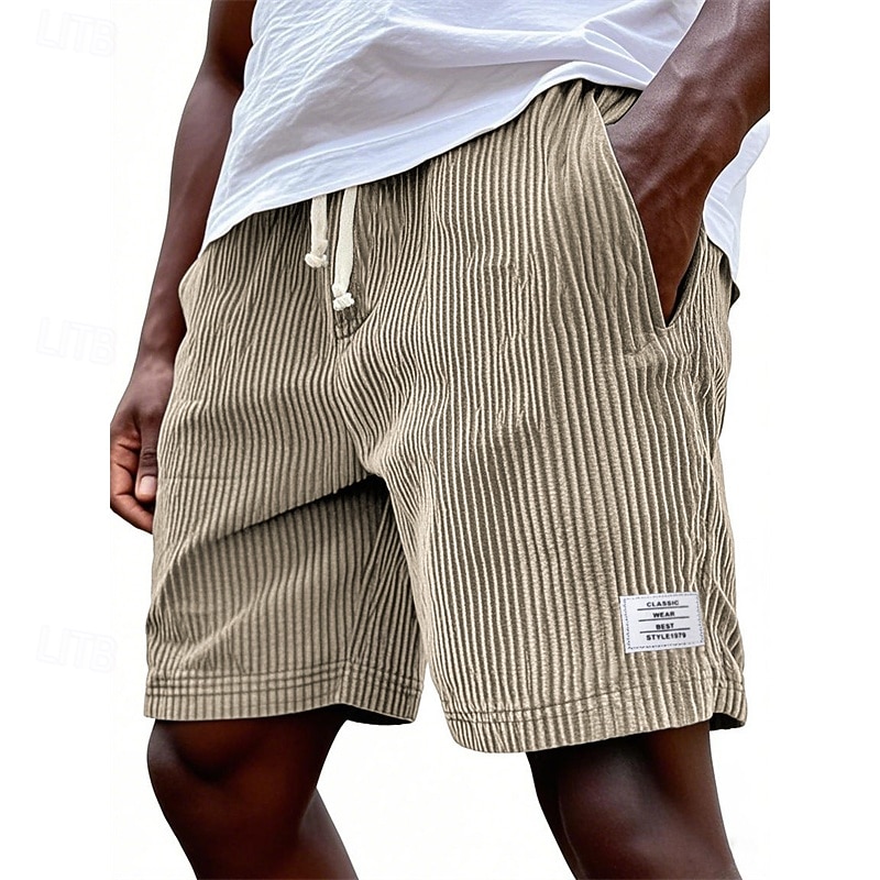 Men's Shorts Casual Shorts Corduroy Shorts Pocket Elastic Waist Plain Breathable Knee Length Outdoor Vacation Daily Wear Vacation Fashion White Navy Blue Micro-elastic 2026 - $21.99 –P10
