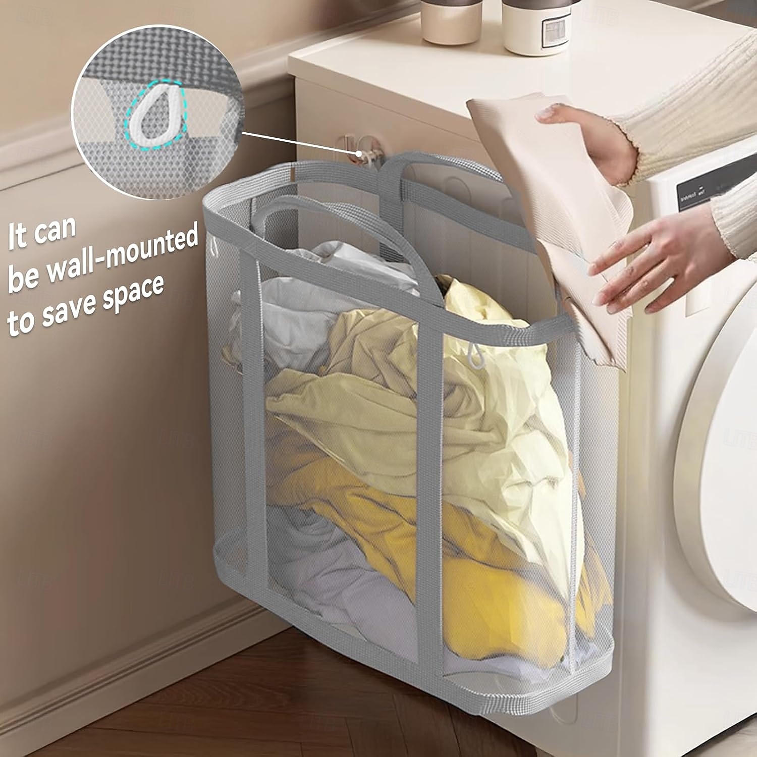 1ks přenosný síťovaný koš na prádlo skládací polyesterový úložný organizér prodyšný látkový váček závěsný organizér na prádlo na špinavé prádlo, hračky a různé předměty vysouvací koš na prádlo 2026 - $16.99 –P3