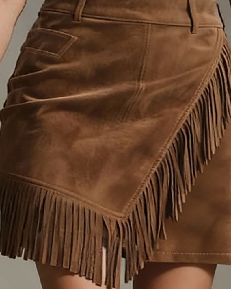 Damskie Moda Codzienny Mini Wysoka talia Spódnice Równina Frędzel Niejednolita całość Asymetryczne obszycie Nieelastyczny Średnio elastyczny Codzienny Ulica Brązowy Lato 2026 - $31.99 –P2