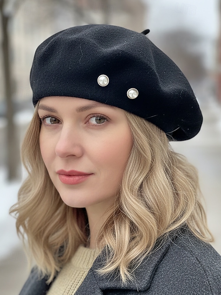 Women's Polyester Faux Wool Beret – Pearl Decoration, Multiple Colors, Elegant and Stylish for Fall and Winter Fashion 2026 - $11.99 –P4