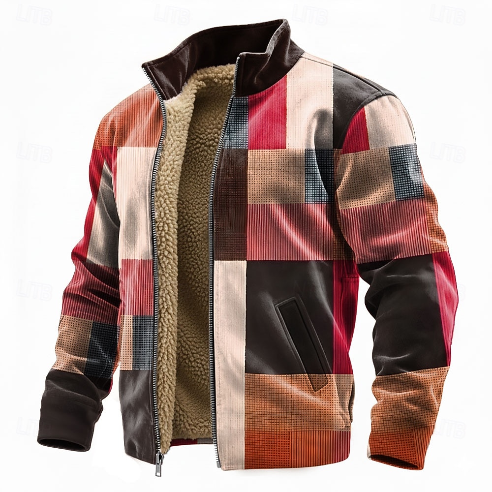 Herren Geometrisch Karomuster Fleece Jacke Pullover Mode Täglich Einfach Lässig Stehkragen Reißverschluss Outdoor Urlaub Geschenk Ausgehen Blau Rote Braun Grau Tasche Reißverschluss vorne Herbst 2026 - $41.99 –P2