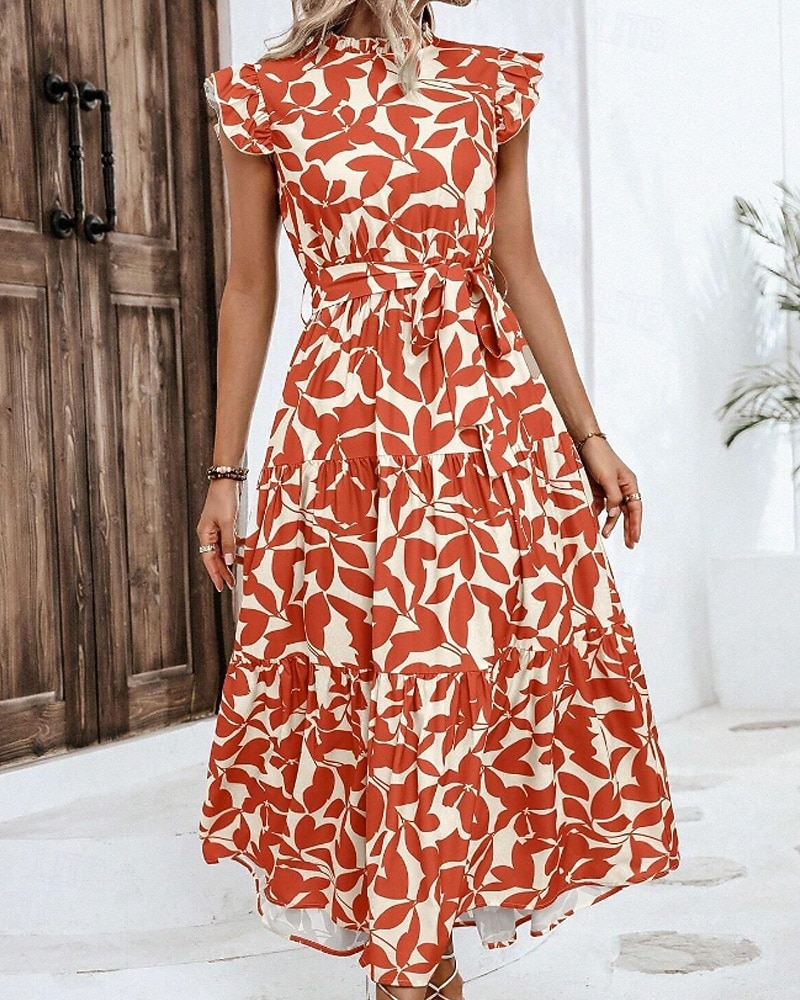 Per donna Abito Midi Abito Floreale Abito Stampato Moda Moderno All'aperto Vacanza Uscire Vestibilità comoda Floreale Senza Maniche Collo alla coreana Arancione Marrone Verde Blu scuro Estate del 2026 a $26.99 –P3