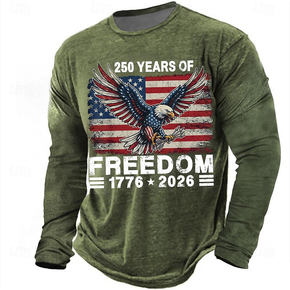 4. července 2026 250. pamětní den Pánské 3D potisk US vlajka crew neck dlouhý rukáv tričko casual každodenní 2026 - $23.99 –P4