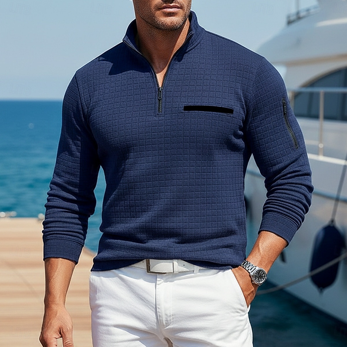 Per uomo Magliette Polo a Nido d'Ape Testurizzato Casuale Sport & Outdoor Con cerniera Zip a un quarto Manica Lunga Moda Moderno Con zip Tasca Primavera Autunno Primavera & Autunno Vestibilit del 2026 a $20.99 –P9