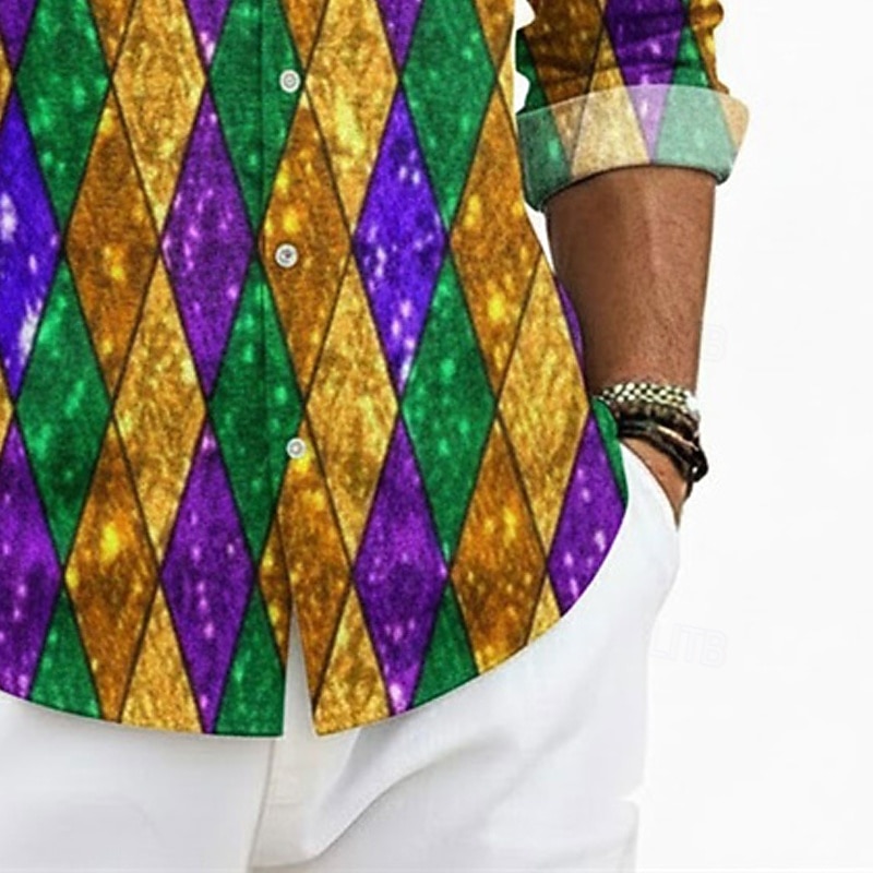 Karnevalshemd für Herren – auffälliger 3D-Diamantdruck im Festivalstil 2026 - $29.99 –P4