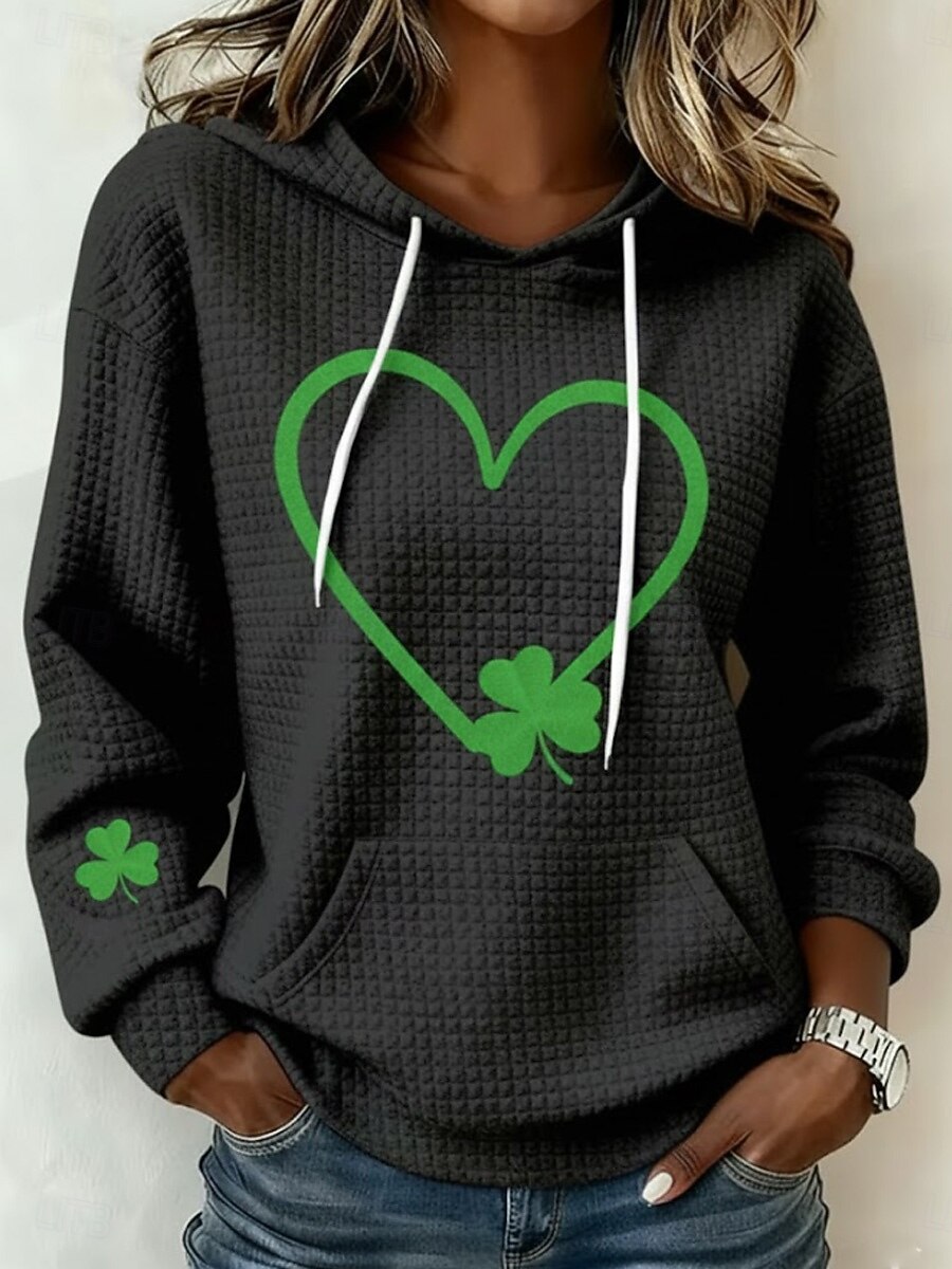 St Patrick's Day Women's Pullover Hoodie Sweatshirt Graphic Shamrock Casual Long Sleeve Hooded Regular Tops Casual Street Pocket Print Ash Black White Pink Summer Spring Fall 2026 - $22.99 –P1