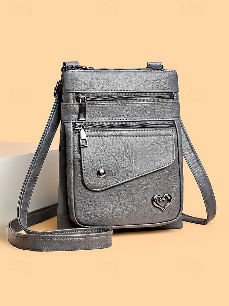 Женская сумка через плечо из искусственной кожи с несколькими карманами на молнии, регулируемым ремешком, доступна в нескольких цветах — идеально подходит для повседневных прогулок и повседневного использования. 2026 - $14.99 –P12