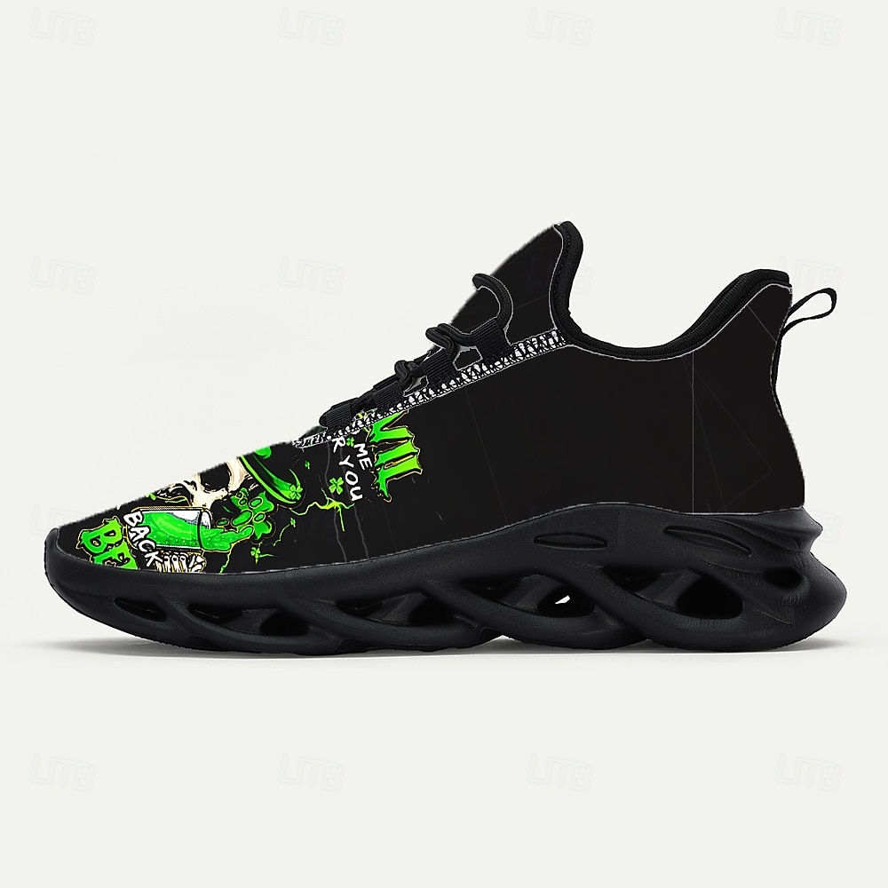 Sneakers da uomo con stampa teschio: design unico verde e nero con struttura resistente, perfette per il giorno di San Patrizio e per l'abbigliamento casual del 2026 a $46.99 –P6