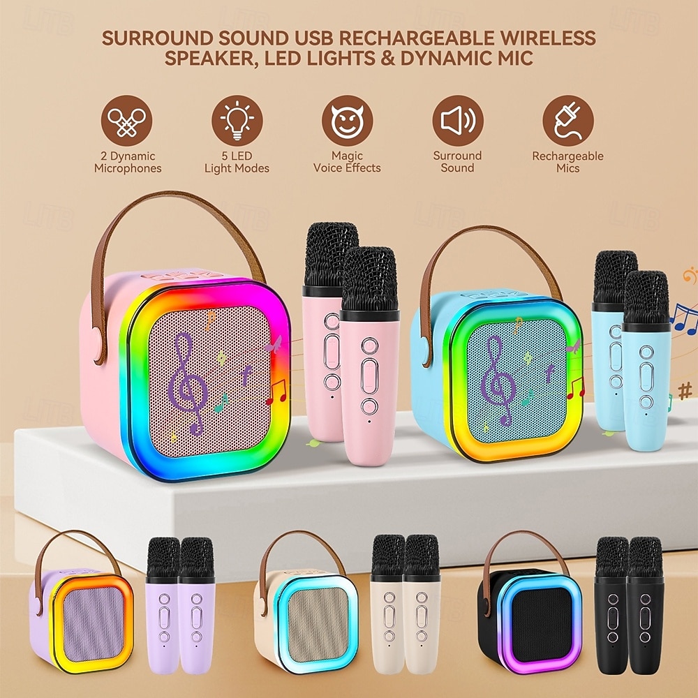 Wireless Microphone and Speaker Set Includes A Dynamic Microphone USB-charging Karaoke Machine Portable Handheld Karaoke System Great Valentine's Day Gift for Lover 2026 - $20.99 –P1