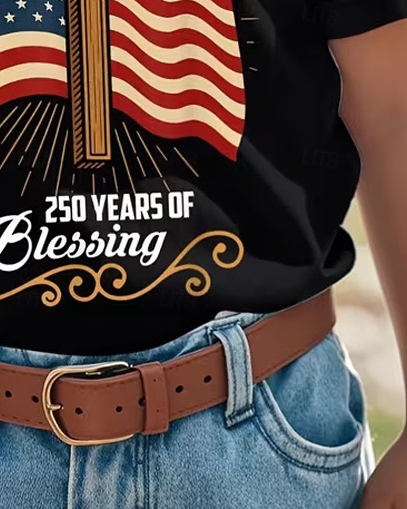 100% Cotton Kids Girls' Black Graphic Cross 250th Anniversary Kid's American US Flag T shirt Tee Crew Neck Short Sleeve Vacation Sports & Outdoor Dailywear Active Vacation Casual Printing Summer 2026 - $19.99 –P9