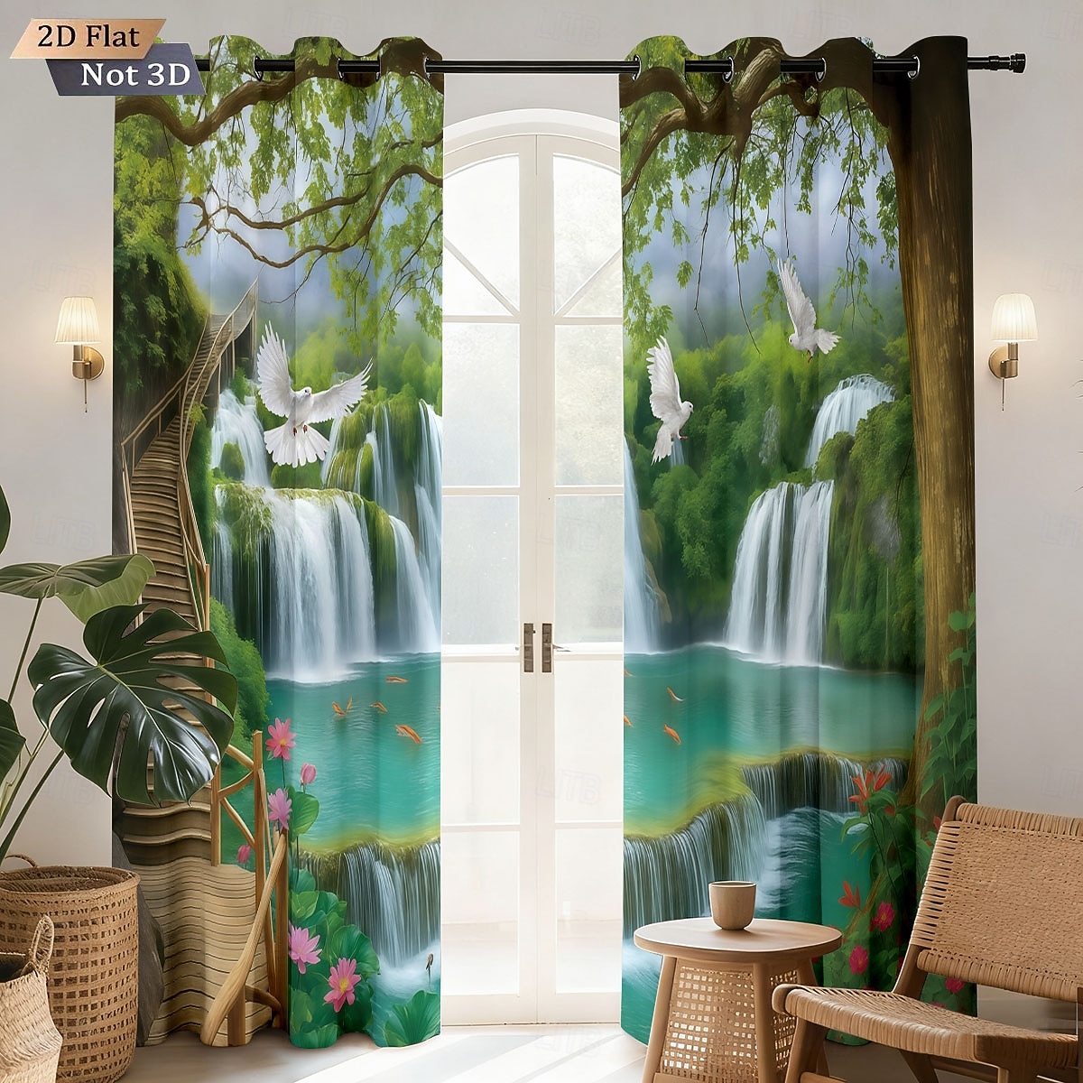 Комплект из 2 предметов, перфорированные затемняющие шторы с 3D-печатью для ландшафтного дизайна, утепления, для комнаты отдыха на открытом воздухе и балкона 2026 - $32.99 –P4