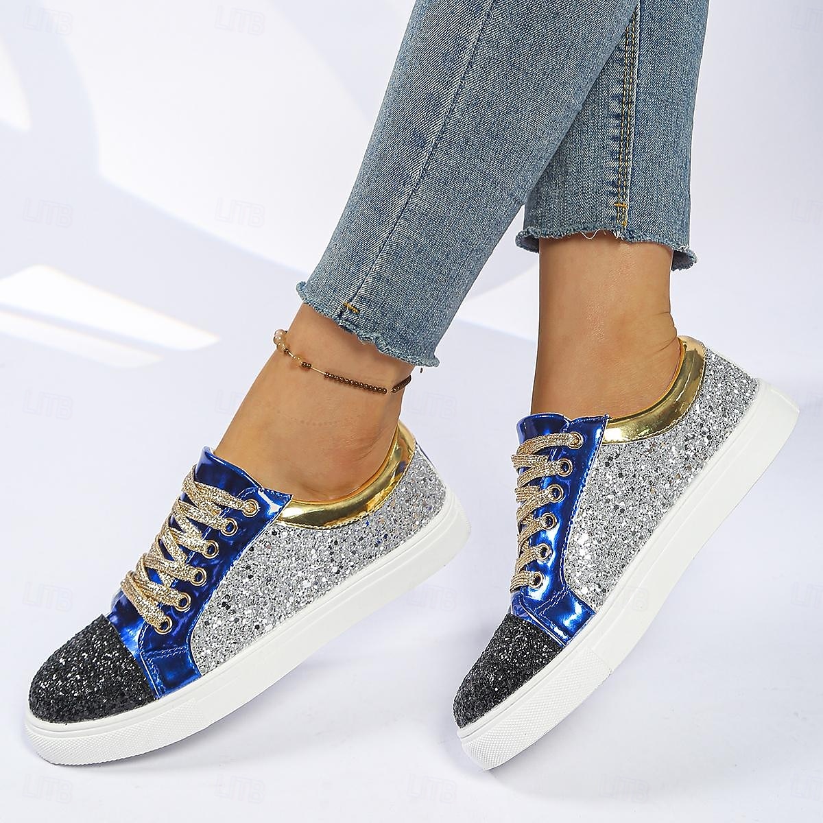 Pentru femei Casual Toc Drept Vârf rotund Casual Imitație Piele Dantelat Argintiu Roșu+albastru 2026 - $34.99 –P8
