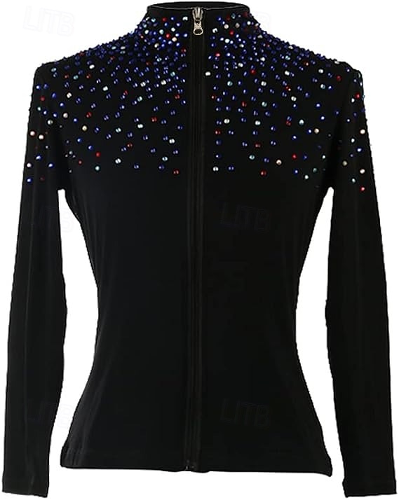 Jaqueta de lã para patinação artística Mulheres Para Meninas Patinação no Gelo Jaqueta Blusas Preto Rosa claro Roxo Com Stretch Treino Competição Roupa para Patinação Térmico / Quente Cristal / Strass de 2026 por $67.99 –P1