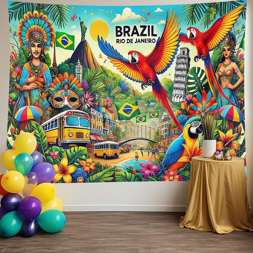 Mardi Gras tapiz Carteles Manta Guacamayo Parrot Río de Janeiro Lujo Colorido 3D Fiesta Sala Fondos de disparos Baile de Máscaras Decoración del hogar 2026 - $19.99 –P2