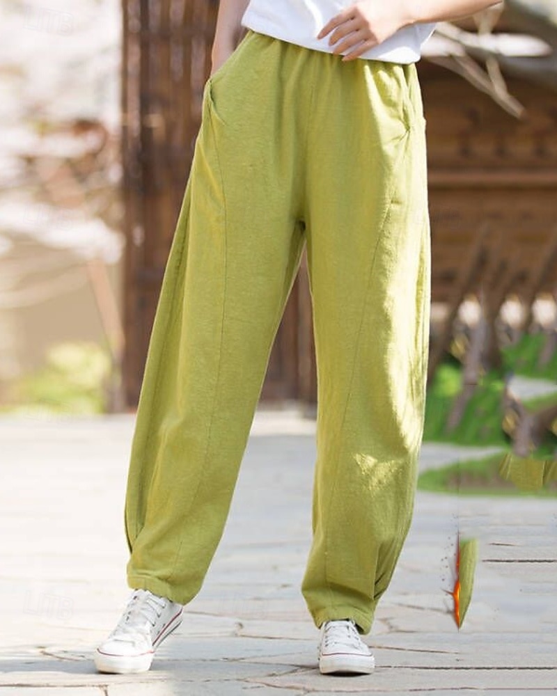 Damen Hose aus Baumwollleinen Chinos Sommerhose Lange Unterhosen Urlaub Streetwear Basic Volle Länge Mittlere Taillenlinie Einfach Tasche Elastischer Bund Bequem Komfort Unelastisch Täglich Outdoor 2026 - $72.99 –P1