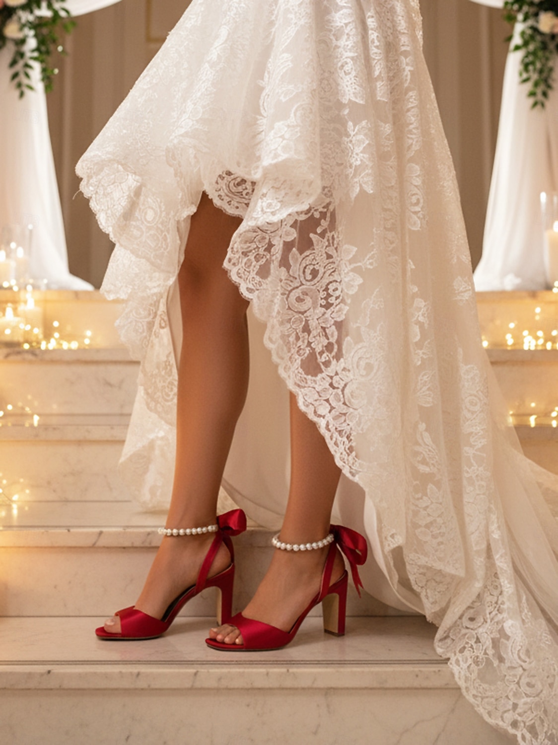 Damskie fioletowe satynowe szpilki ślubne z perłowym paskiem wokół kostki i kokardką, eleganckie sandały ślubne z odkrytymi palcami dla panien młodych, luksusowe buty na wysokim obcasie do ceremonii 2026 - $59.99 –P5