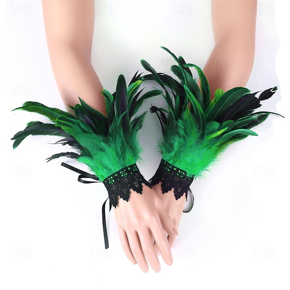 Carnaval 2026 Accesorios de Samba del Carnaval de Río Puños de Muñeca de Plumas Negras para Mujeres Puños de Raso de Encaje Disfraz de Actuación Festival Brasil 2026 - $7.99 –P12