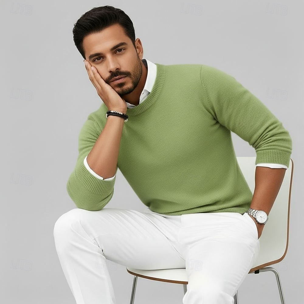 Men's Premium Pure Wool Cashmere Crewneck Sweater Classic Knit Pullover Jumper Soft Warm Breathable 2026 - $123.99 –P2