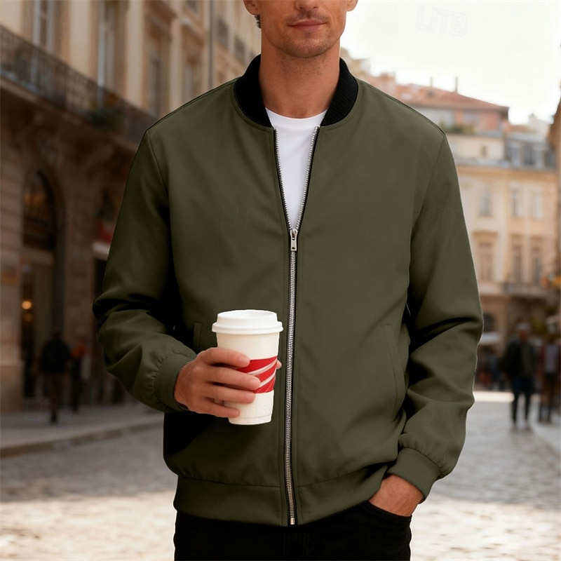 Per uomo Giacca Leggera Giubbotto bomber Giacca Casual Casuale Quotidiano Leggero Tasca Primavera Autunno Semplice Streetwear Elegante Colletto Mao Regolare Blu Nero Giallo Rosso Blu marino Giacca del 2026 a $30.99 –P18