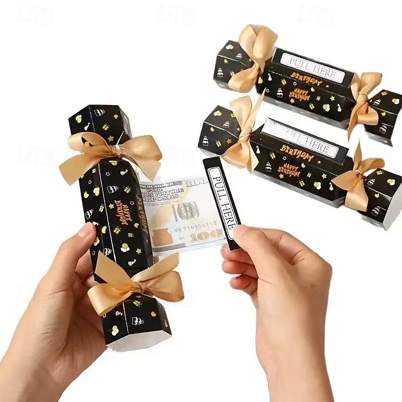 Balení 4 černo-zlatých vytahovacích dárkových krabiček k narozeninám, dárkové balení s překvapením v podobě hotovosti, ideální pro bytové dekorace, oslavy narozenin dospělých, výročí a dárky k 2026 - $16.99 –P9