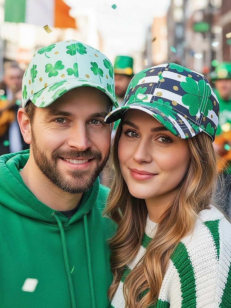 2026年 ユニセックスの聖パトリックの日のシャムロックプリントの野球帽、ポリエステルプリント生地、複数のクローバー柄、男性と女性のためのカジュアルな祭りスタイルの帽子、パレード、パーティー、屋外のお祝い用ウェア  コレクション – $14.99 –P3