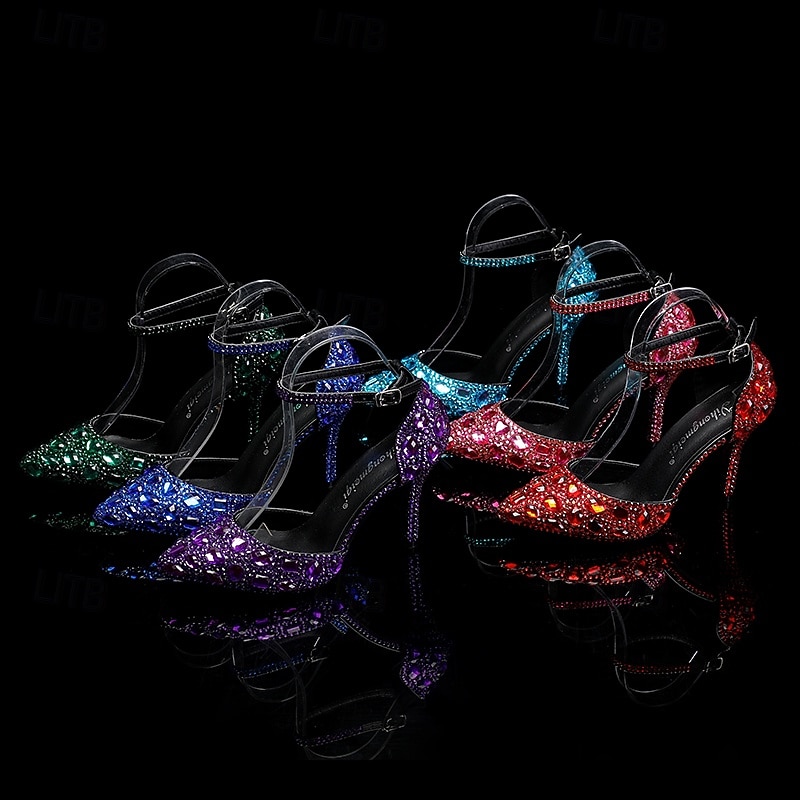 Damen Cocktail Club Party Strass Kristall Schnalle Stiletto Spitze Zehe Mode Niedlich luxuriös PU Schnalle Silber Rot orange Schwarz und Violett 2026 - $99.99 –P10