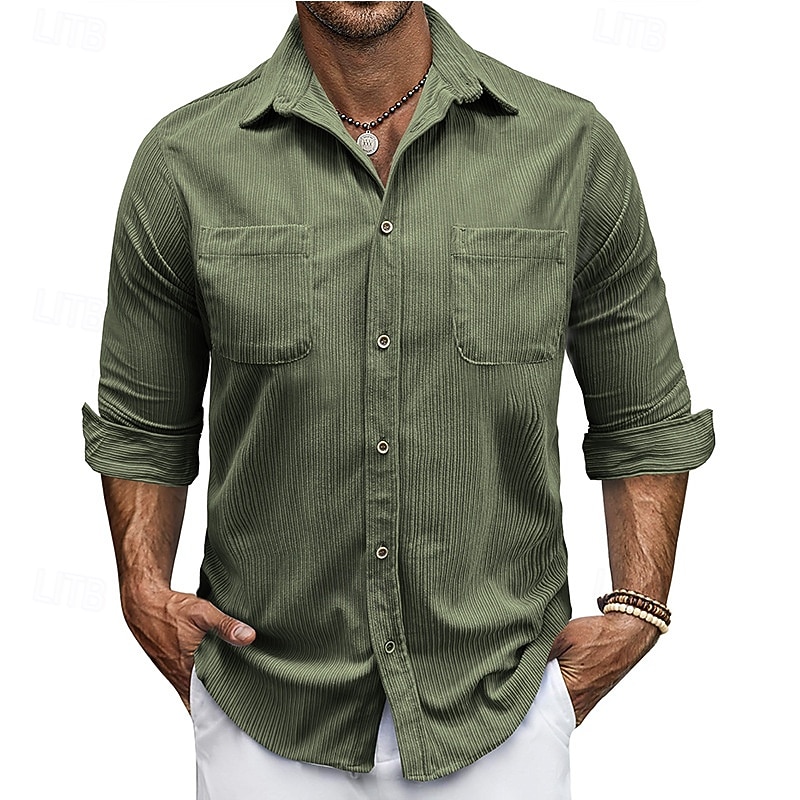 Hombre Camisa Camisa de verano Camisa casual Camisa de playa Camisa de Pana Abotonar la camisa Blanco Manga Larga Color sólido Diseño Casual Diario Bolsillo Ropa Moda Casual Cómodo 2026 - $42.99 –P6